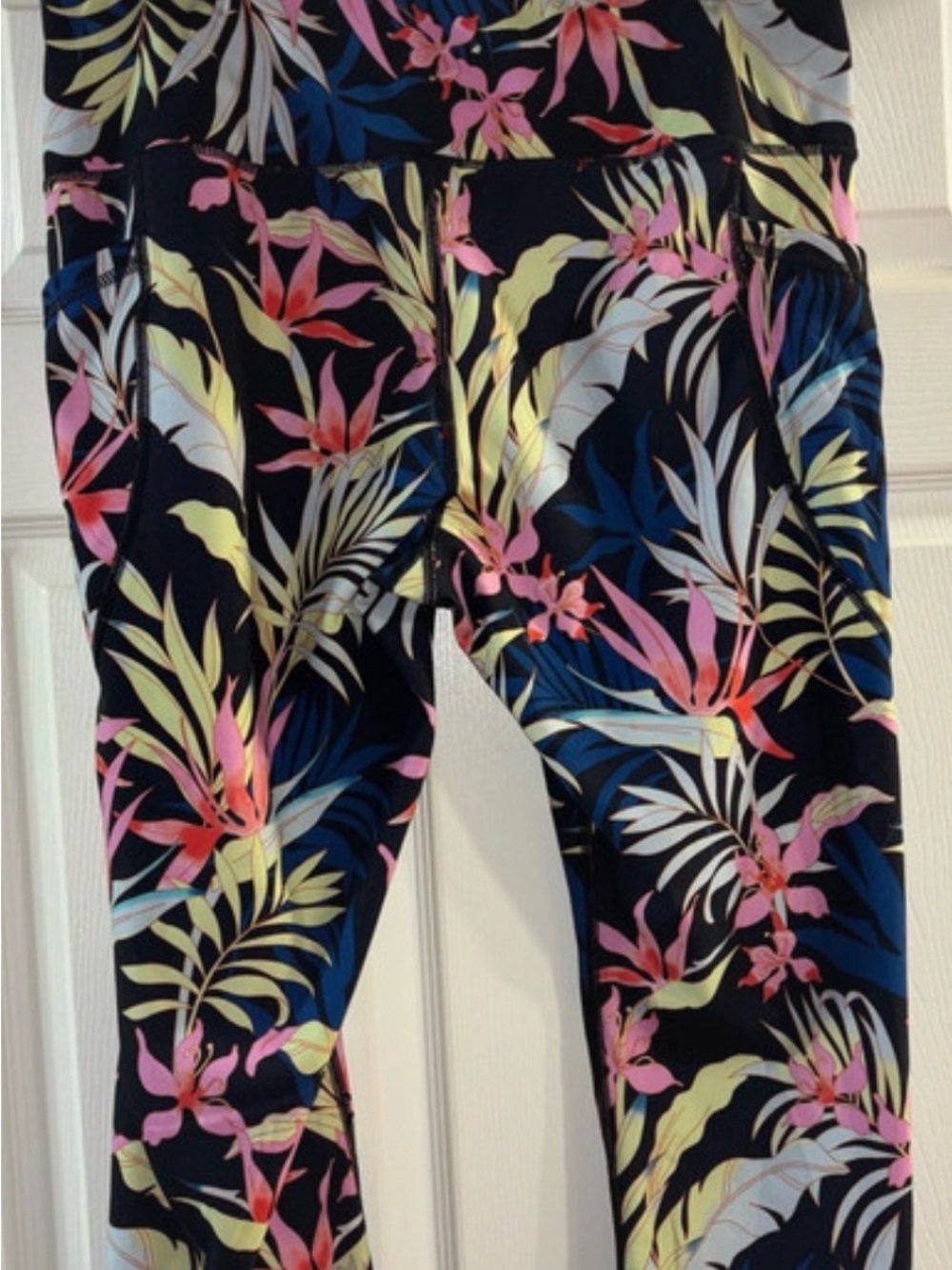 Avia Black Tropical Floral Leggings with Pink & Yellow Accents - Picture 3 of 3